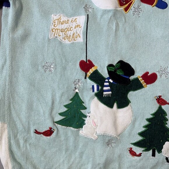 Quacker Factory Cardigan Sweater Snowman Christmas Tree Holiday Winter Theme Lg - Picture 12 of 16